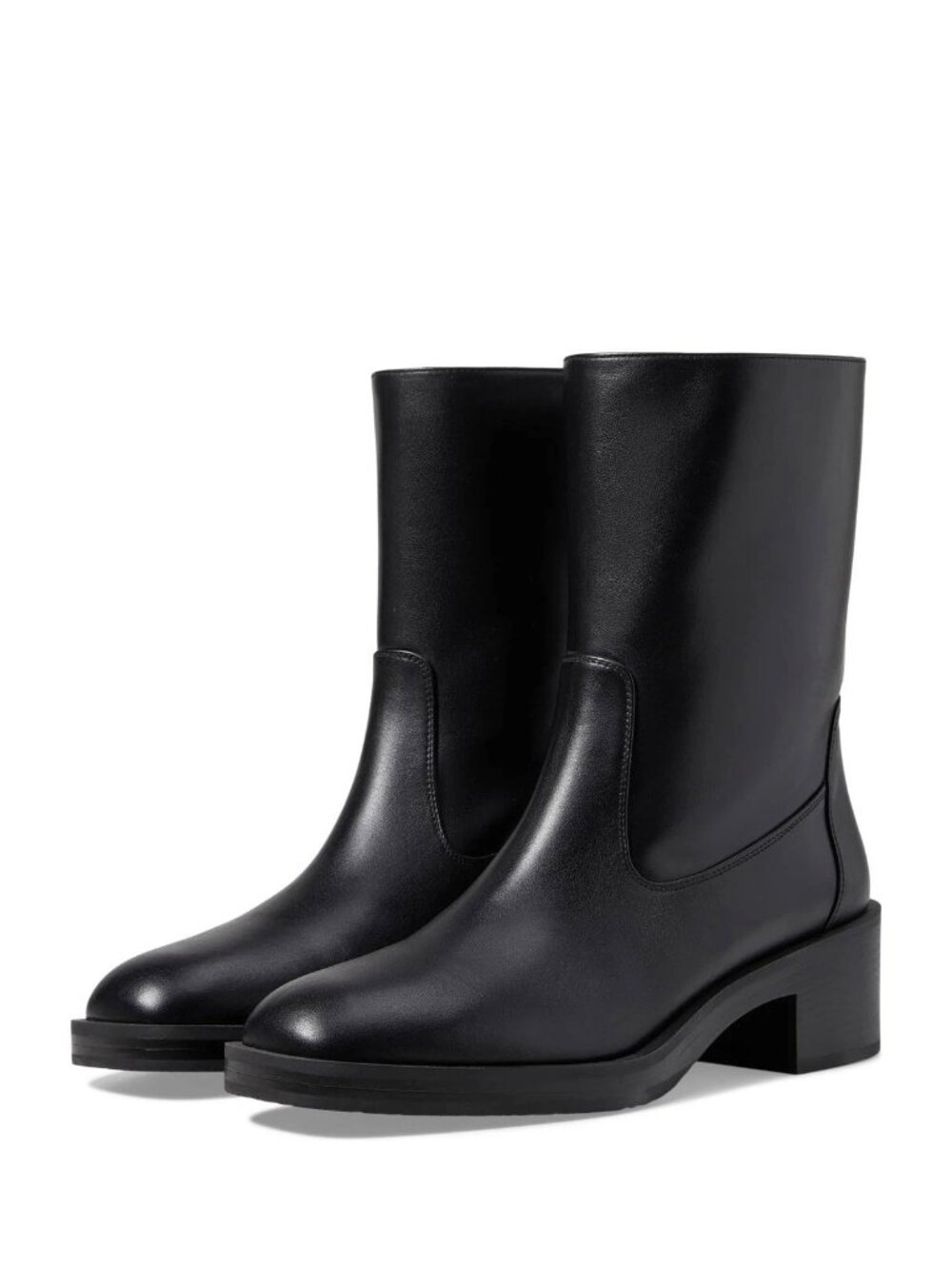 $900 STUART WEITZMAN Kaia ANKLE Boot BLACK LEATHER CHUNKY BLOCK HEEL 7 B (PD25)